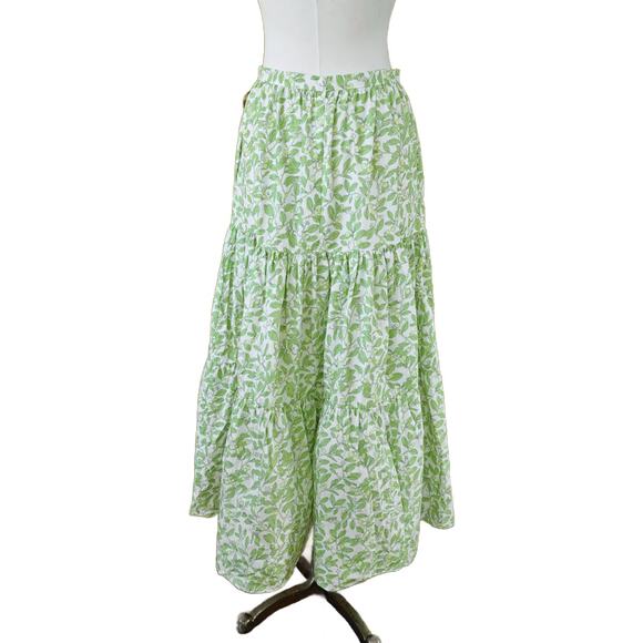 COCO SHOP Tiered Maxi Skirt in Light Green Limes Size Medium - Picture 4 of 11